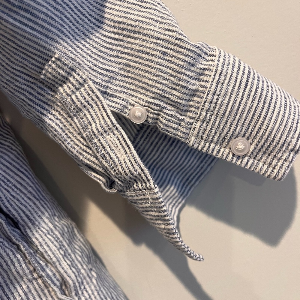 Quince 100% European Linen Shirt Dress Medium Blue White Pinstriped EUC Striped - Picture 6 of 12
